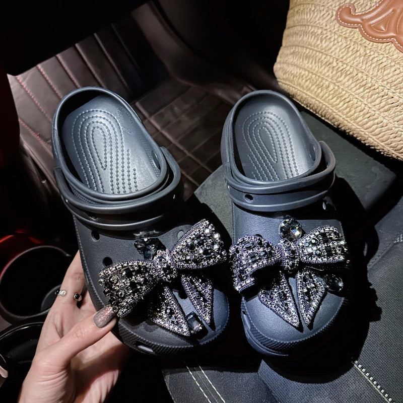 Fashion Elegant Bow Shoes Charms Faux Diamond DIY Fashion Accessories Suitable for Hole Shoes, Sandals Holidays Party Gifts