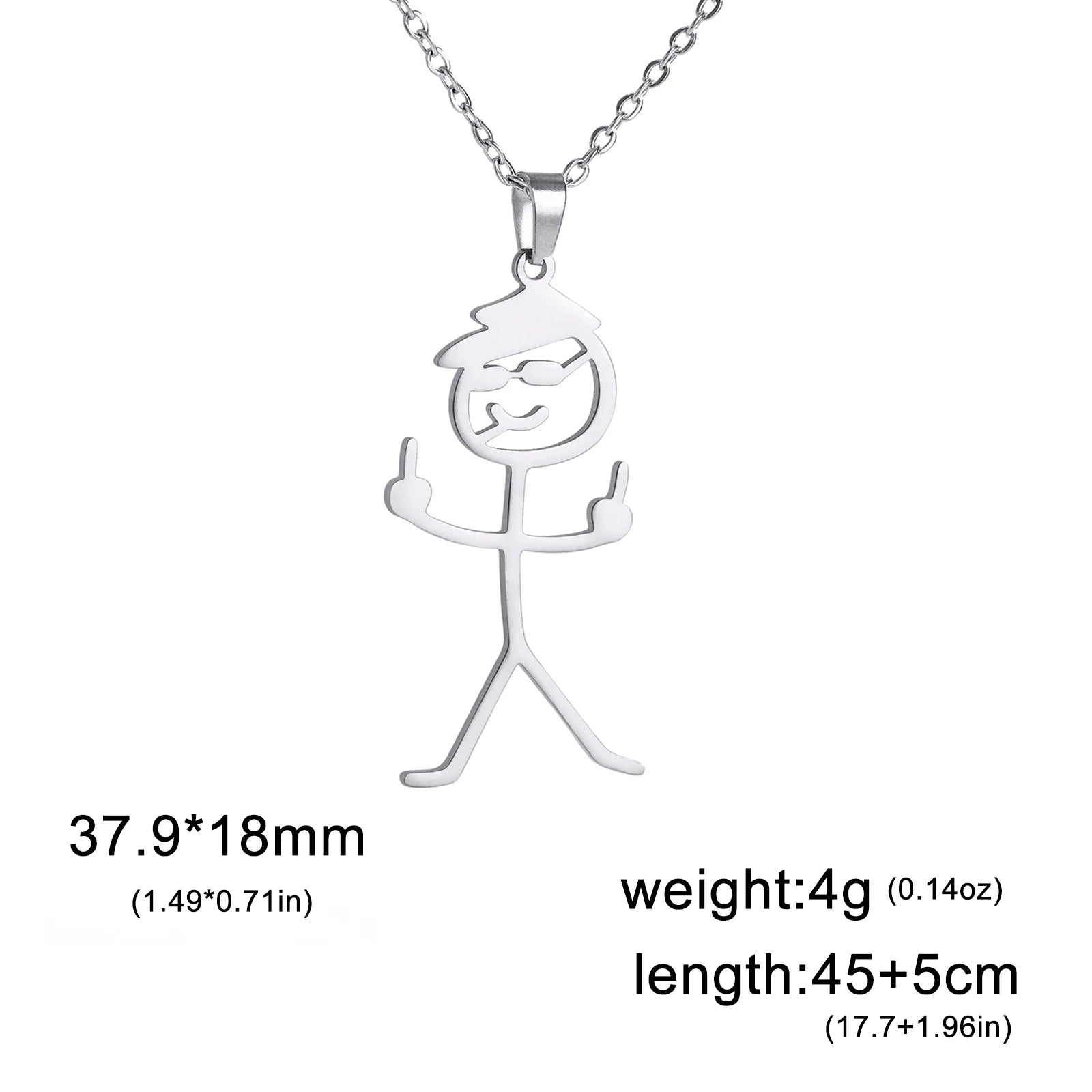 Funny Necklace for Men Woman Doodle Stickman Middle Finger Pendant Gold Color Stainless Steel Jewelry Rock Punk Chain Accessorie