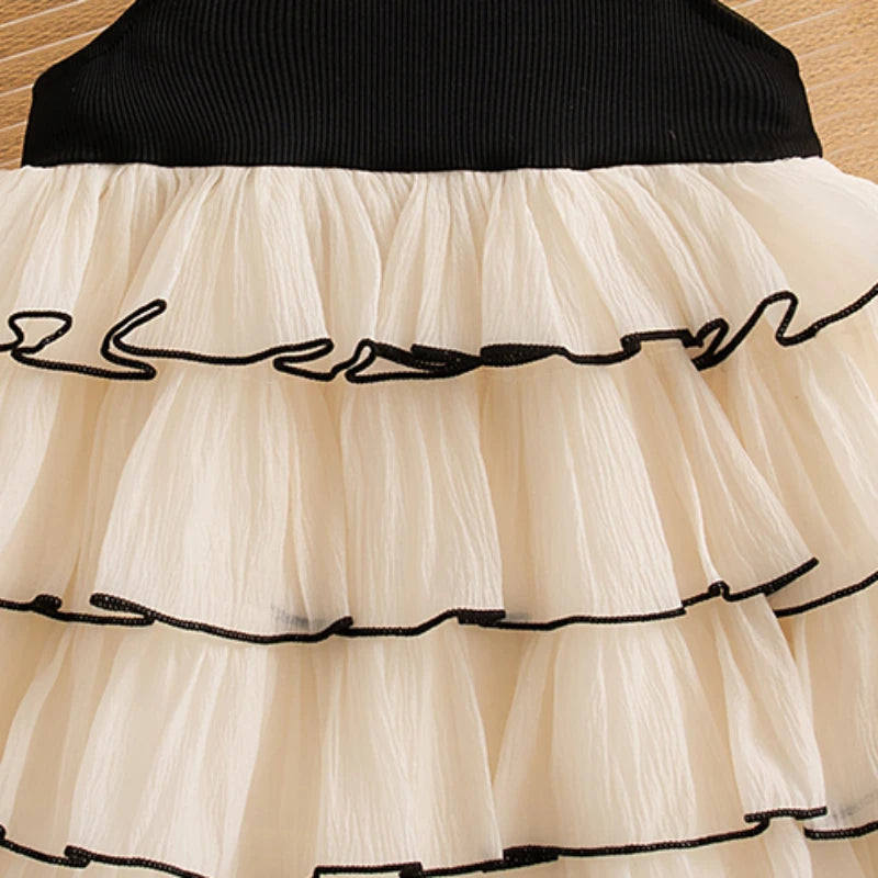 Kids Clothes Toddler Girl Korean Style Dress Elegant Flower Black Knit Cake Dress for Girl Birthday Party Costume