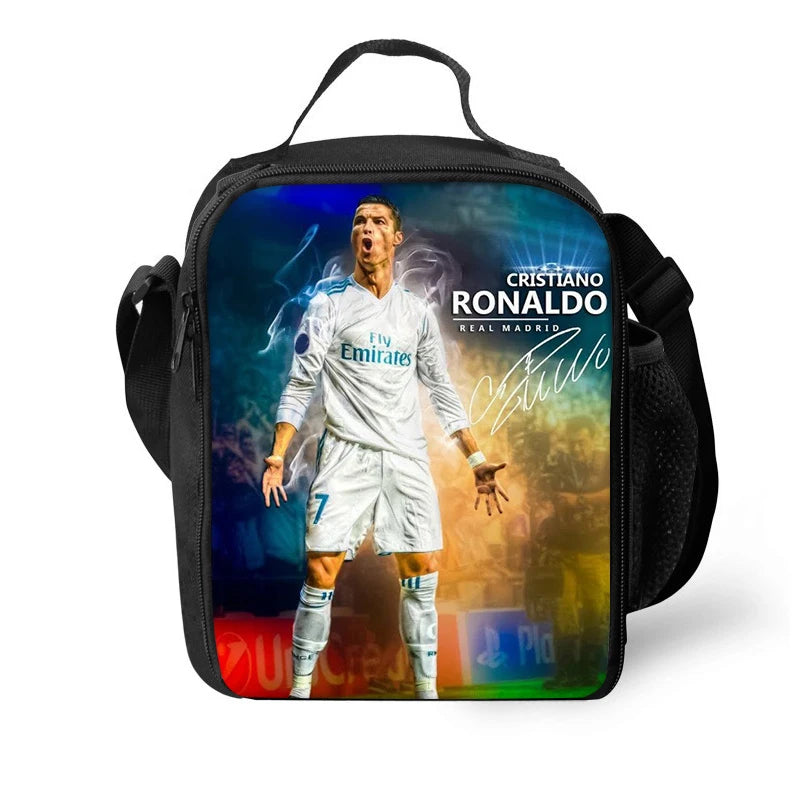 Ronaldo Lunch Bags for Boys Girls Sport Printing Football Star Lights Weight Cooler Bags for Food or Juice
