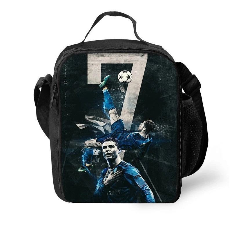 Ronaldo Lunch Bags for Boys Girls Sport Printing Football Star Lights Weight Cooler Bags for Food or Juice