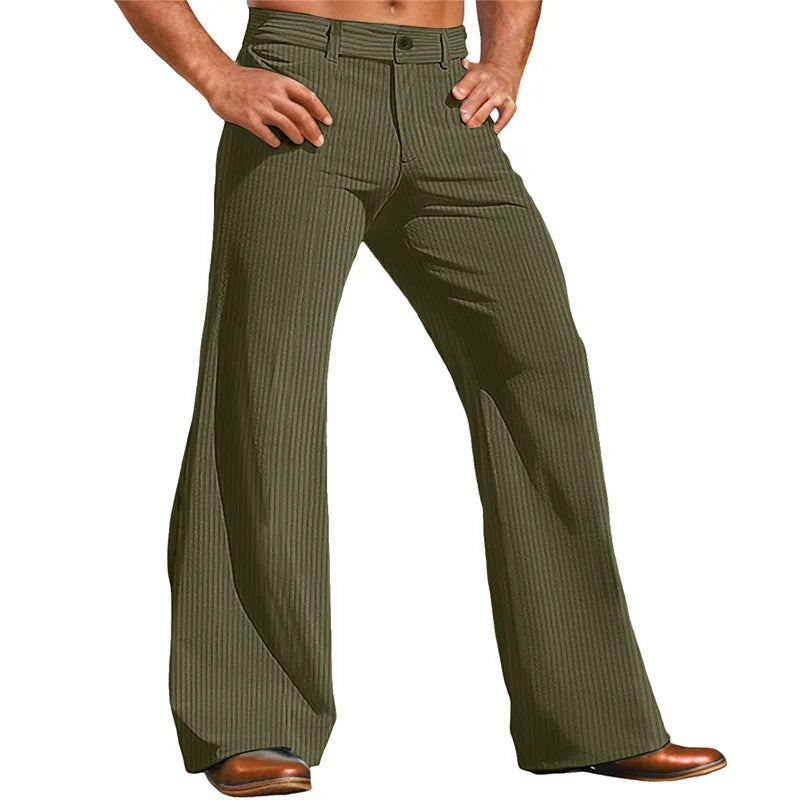 2026 Men's Dress Pants Solid Corduroy Flared Trousers Male Casual Pocket Plain Comfort Business Daily Holiday Modern Pants Men