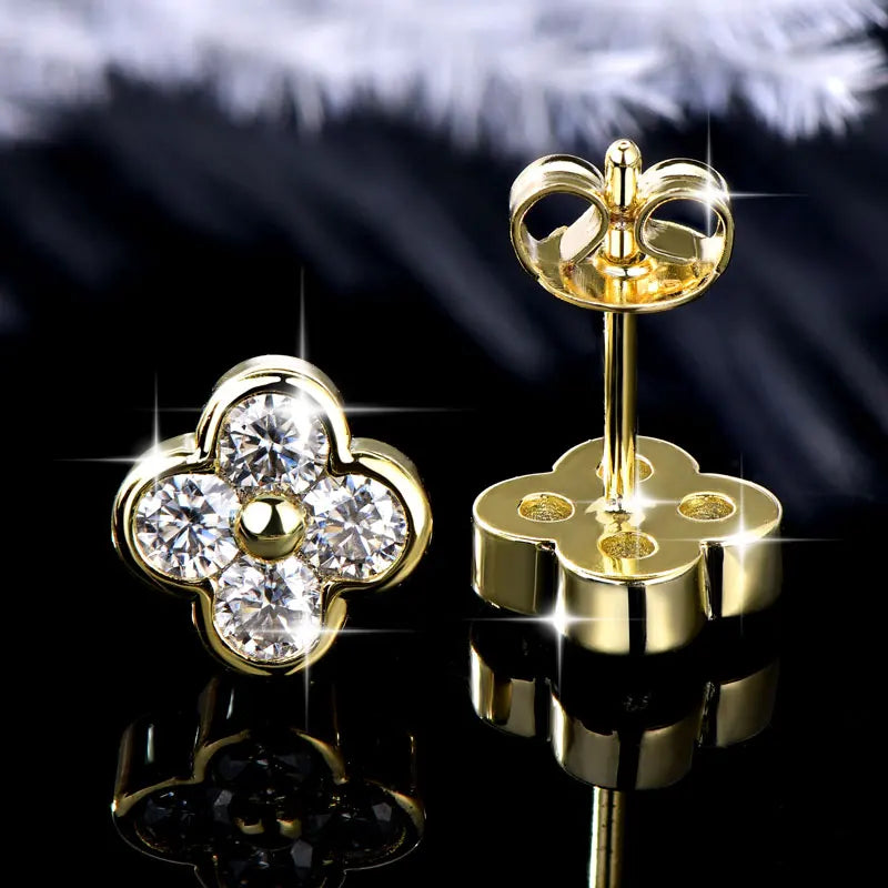 Lnkry 14K Gold Filled Four Leaf Flower Stud Earrings Dazzling Certified 3mm Moissanite Earring for Women 2026 Trend Jewelry Gift