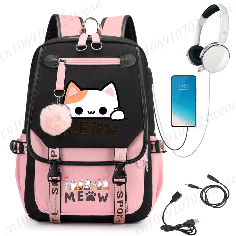 Cat Anime Cartoon School Bag New Fashion Backpack Back To School Cute Kawaii Backpack School Bags for College Student Mochila