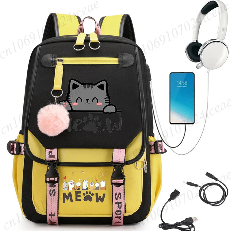 Cat Anime Cartoon School Bag New Fashion Backpack Back To School Cute Kawaii Backpack School Bags for College Student Mochila