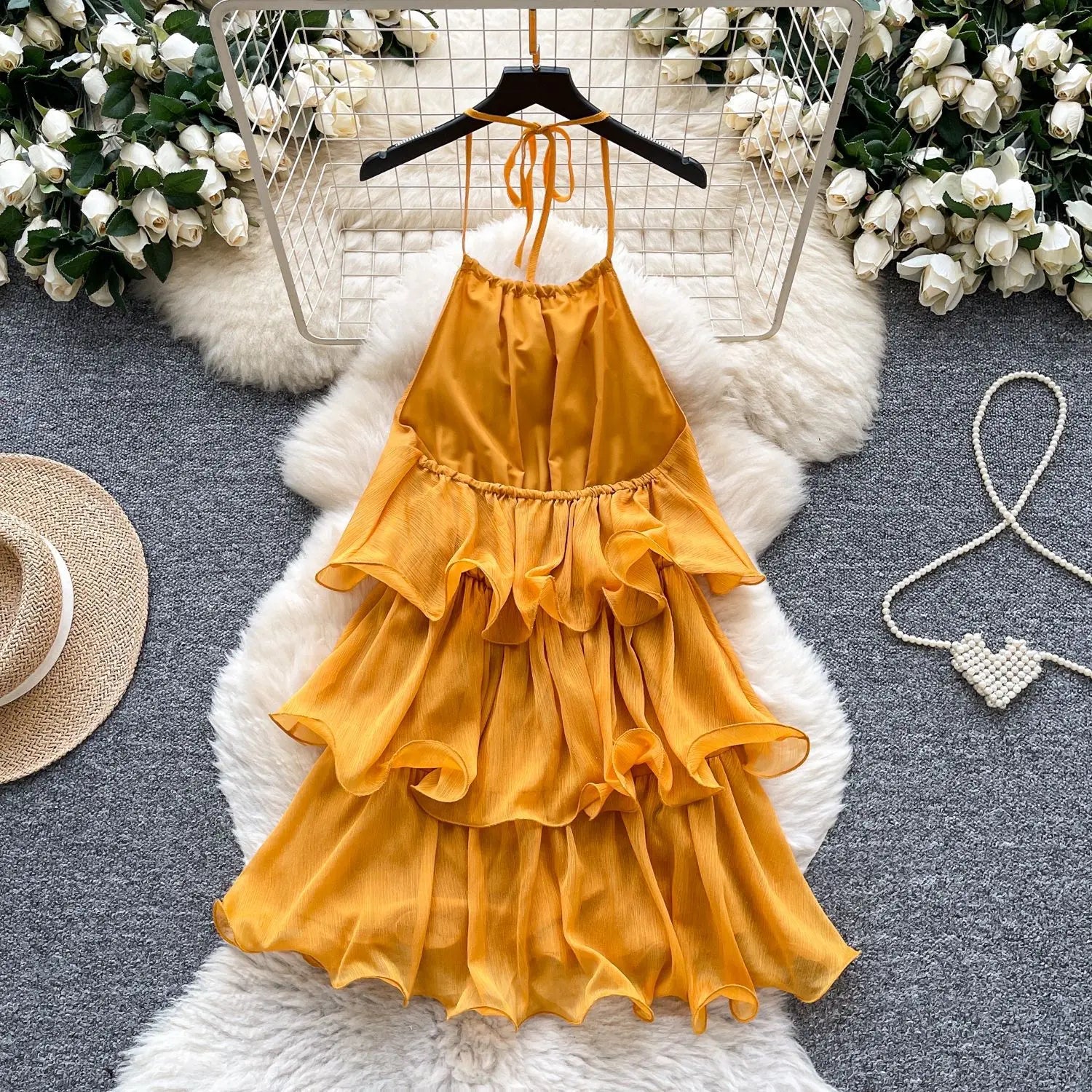 Short Dress Women Halter Cake Dresses A Line Vestidos Lace Up Elegant Splice Tierred Party Night Sweet Beach Y2k Streetwear 2026