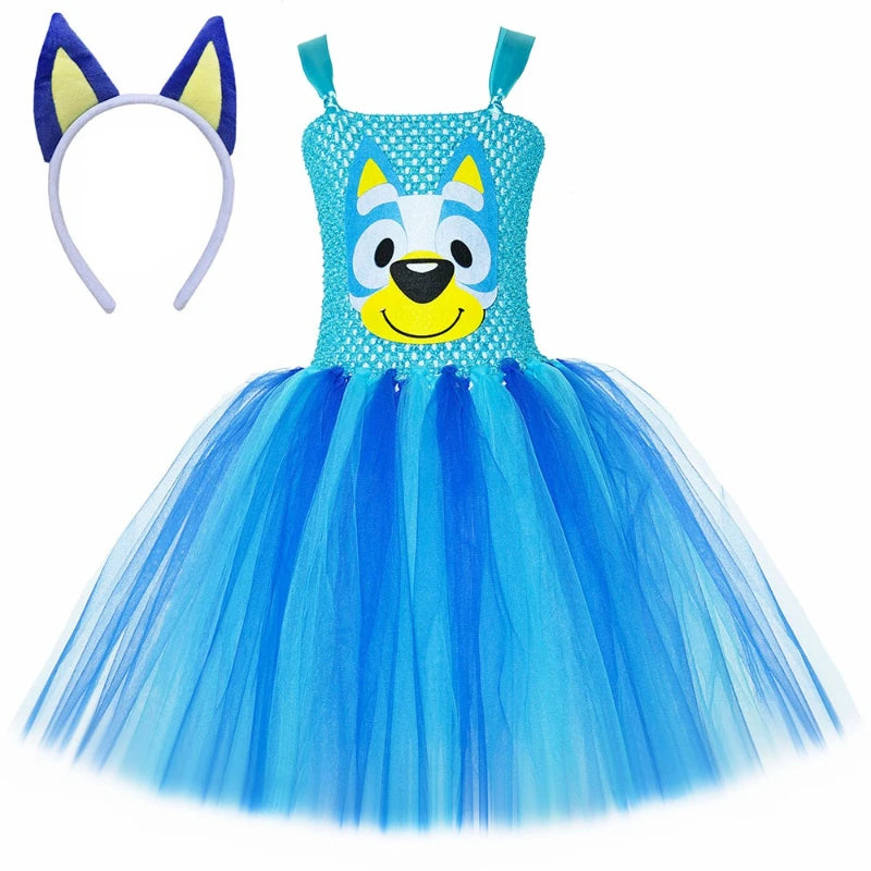 Halloween Children'S Animal Costume Bluey Princess Dress Bluey Bingo Same Style Puppy Cosplay Costume Mesh Tutu Skirt Gifts