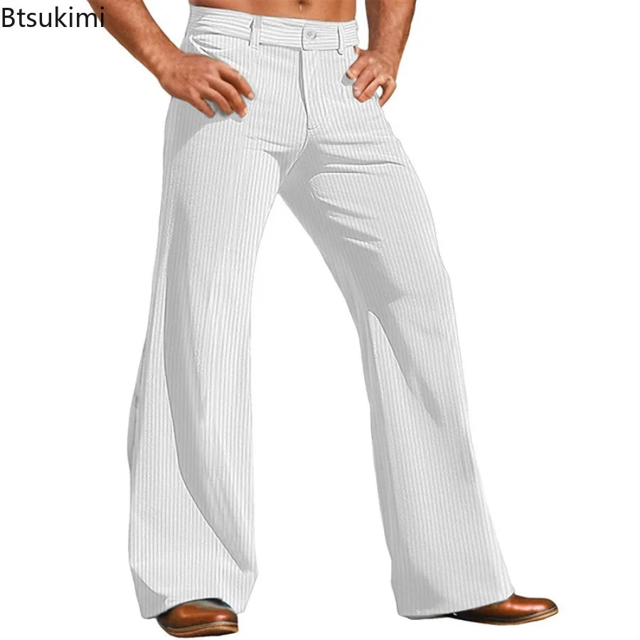 2026 Men's Dress Pants Solid Corduroy Flared Trousers Male Casual Pocket Plain Comfort Business Daily Holiday Modern Pants Men