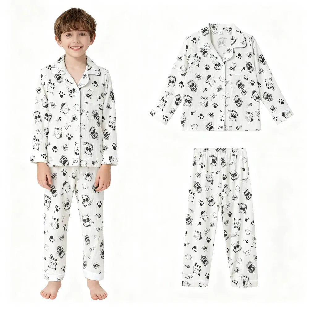 Soft Cotton Pajamas for Girls Cartoon Animal Print Pyjama Sets Children's Pijamas Sleepwear Suit Kid Long Sleeve Loungewear