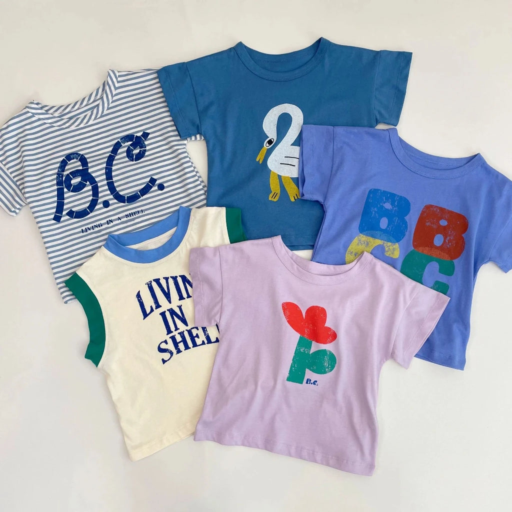Korea Style Kids T-shirt Summer Casual Cartoon Letter Print Short Sleeve Boys & Girls Fun Top Children's Vest Clothing 2026