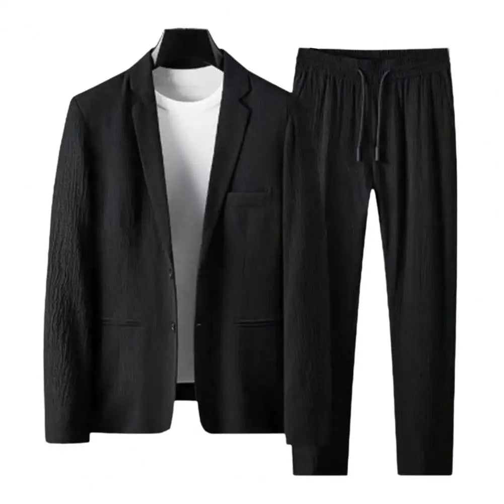 Men Two piece Suit Striped Pleated Men Pants Set Pleated Drawstring Loose Lapel Pockets Thin Formal Business Men Set