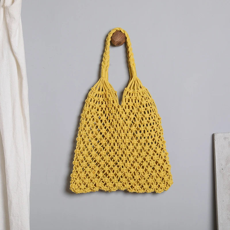 Summer Woven Bag for Women Handbags Handmade Knitted Beach Boho Shoulder Bag Large Tote Bag Hollow Out Shopping Bag
