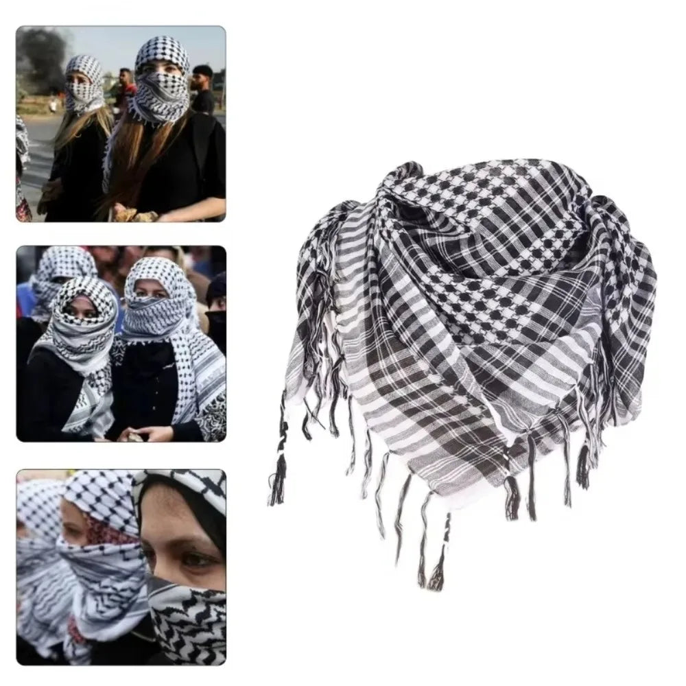 Arabic Scarf Large Arab Shemagh Headscarf with Tassel Costume Desert Scarf Bandana Keffiyeh for Men Women