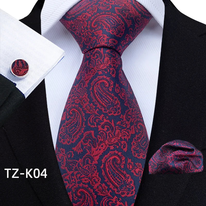Men Ties Set Green Floral Paisley Necktie Business Formal Pocket Square Cufflinks Set For Wedding Party Accessories Cravat