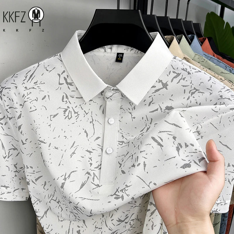 Men Classic Polo Shirt With Printed Pattern Short Sleeve Tops For Everyday Use And Semi Formal Occasions