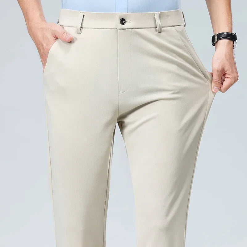 Men Suit Pants Light Thin Elastic Slim Fit Dress Pants Business Solid Casual Straight Leg Trouser Men Clothing Oversize 29-42