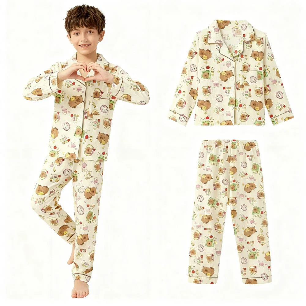 Soft Cotton Pajamas for Girls Cartoon Animal Print Pyjama Sets Children's Pijamas Sleepwear Suit Kid Long Sleeve Loungewear
