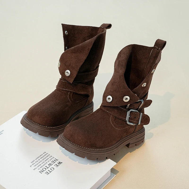 2026 New Children's Autumn Boots Classic Trend Girls Causal Ankle Boots Retro Fashion Kids Simple Leather Short Boots Round-toe