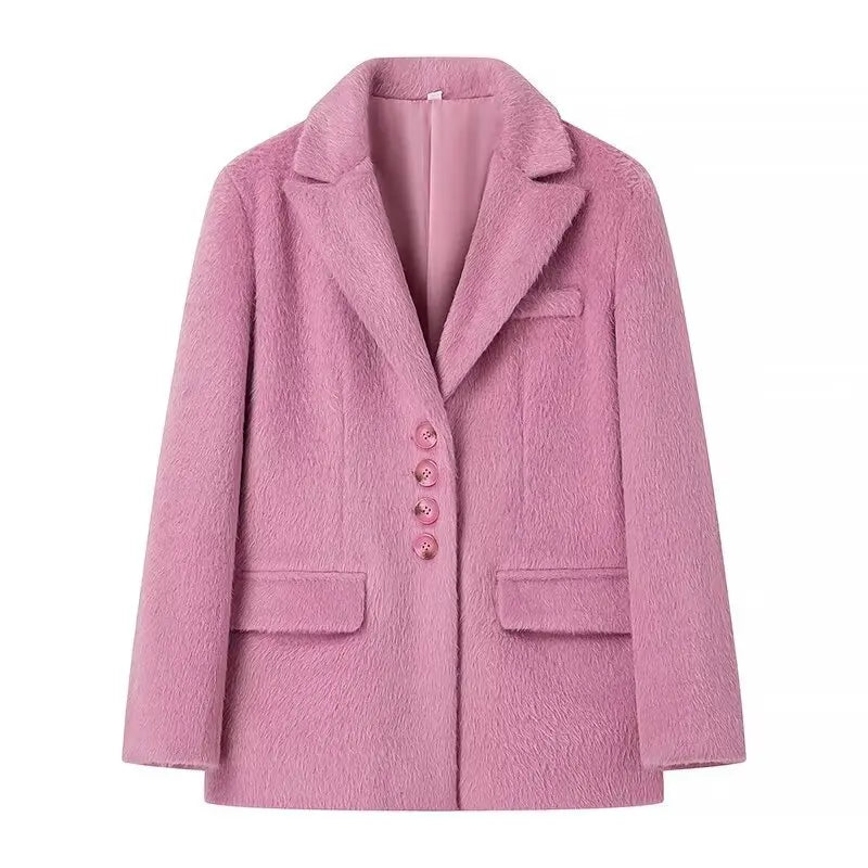 2026 Women Winter Blazer Coat Turn Down Collar Warm Coat Turn Down Collar Fashion Design Blazer Feminino Tops Clothes