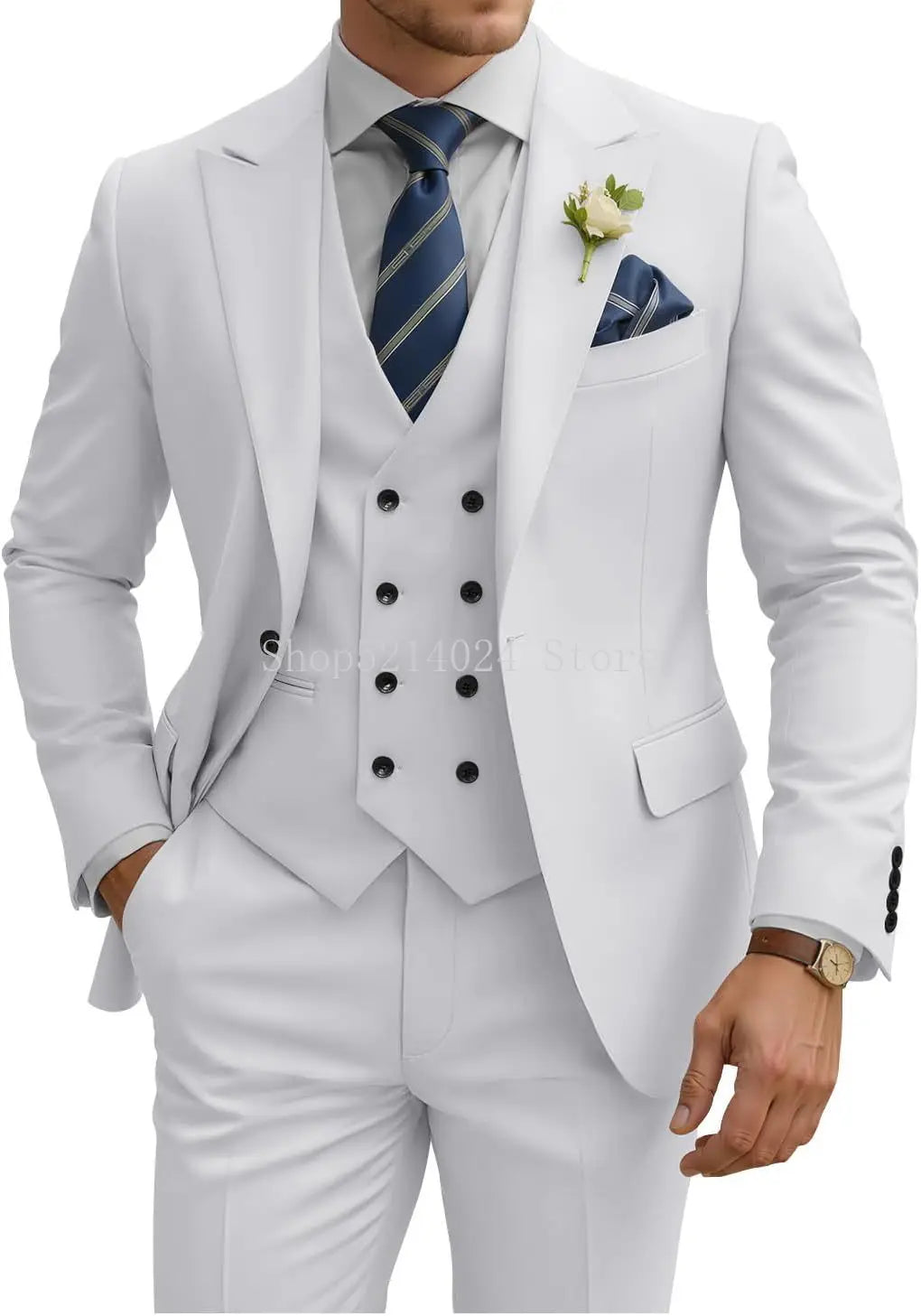 Mens Suit 3 Piece Slim Fit Suits for Men Double Breasted Suit Wedding Prom Suits Formal Business Dinner Tuxedo