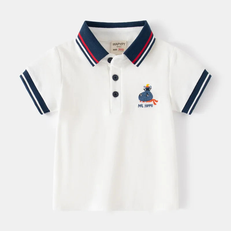 Korean Polo Tshirt Boy 100% Cotton Boys Clothes for School Uniform 2024 Shirts Solid White Black Green Polos Children's Clothing