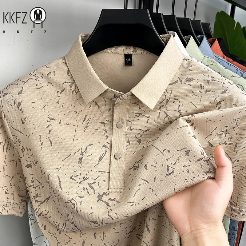Men Classic Polo Shirt With Printed Pattern Short Sleeve Tops For Everyday Use And Semi Formal Occasions