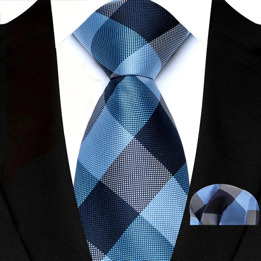 Men's Ties Set Luxury Floral Plaid Solid Light Blue Ties Business Party Formal Necktie Pocket Square Set Suits Accessory Gift