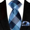 Men's Ties Set Luxury Floral Plaid Solid Light Blue Ties Business Party Formal Necktie Pocket Square Set Suits Accessory Gift