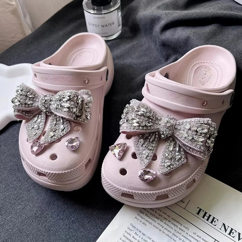 Fashion Elegant Bow Shoes Charms Faux Diamond DIY Fashion Accessories Suitable for Hole Shoes, Sandals Holidays Party Gifts