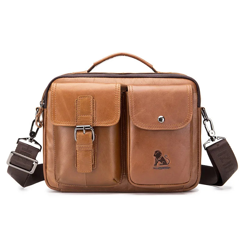 Men's Genuine Leather Shoulder Bag, Retro Top Layer Cowhide Casual Crossbody Bag, Men's Square Bag