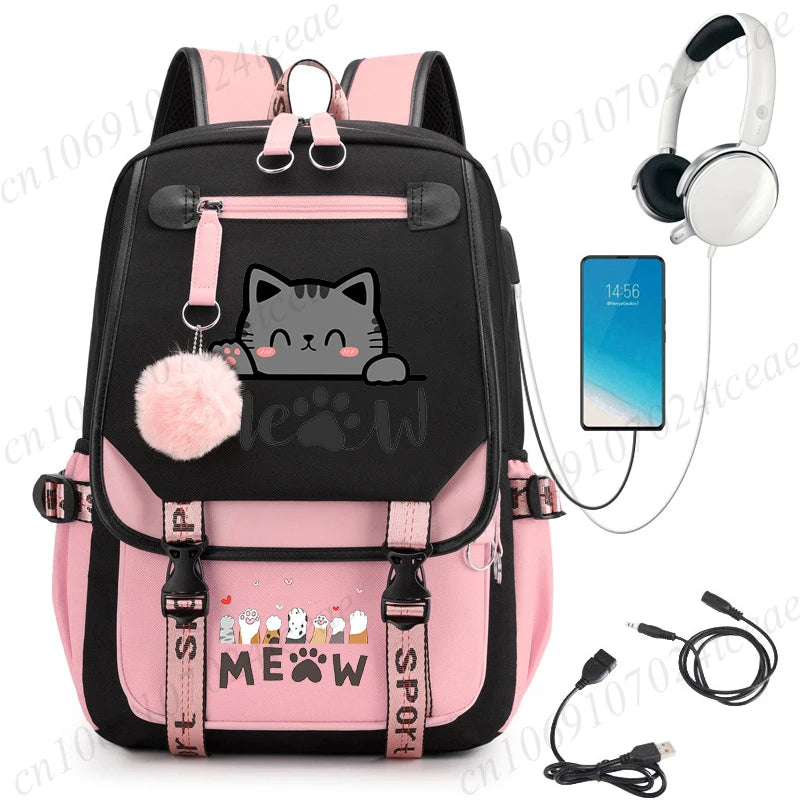 Cat Anime Cartoon School Bag New Fashion Backpack Back To School Cute Kawaii Backpack School Bags for College Student Mochila