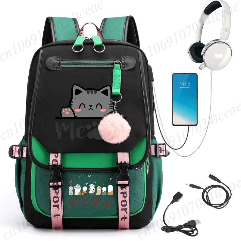 Cat Anime Cartoon School Bag New Fashion Backpack Back To School Cute Kawaii Backpack School Bags for College Student Mochila