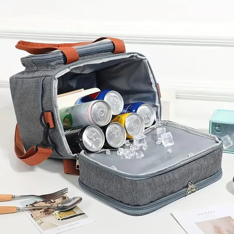 1pc Insulated Lunch Bag, Large Capacity Double-layer Insulated Tote Bag, Suitable For Picnics, School And Work.
