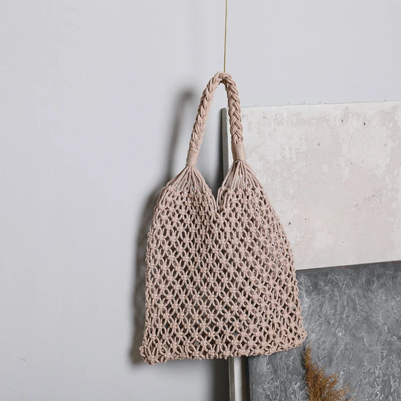 Summer Woven Bag for Women Handbags Handmade Knitted Beach Boho Shoulder Bag Large Tote Bag Hollow Out Shopping Bag