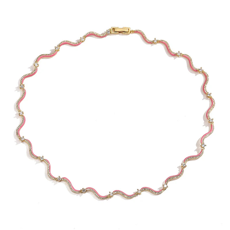 18K Gold Plated Fashion Enamel Chains Necklace Bracelet Jewelry Sets Brass Chain Wave Multicolor Women Wholesale Wedding Gifts