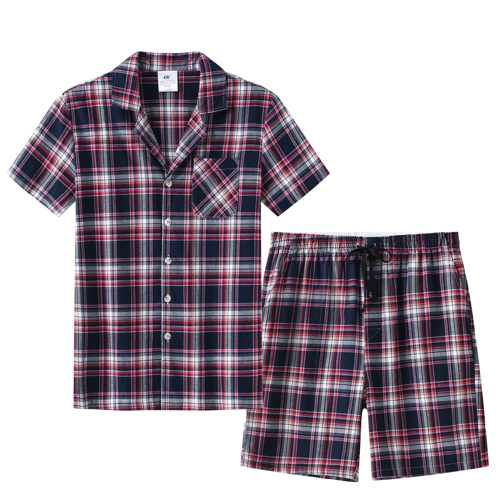 Men Summer Short Pajama Set, 2Pcs 100% Cotton Breathable Crop Pajama Short Sets Bottoms & Tops Cozy Suit for Home Outdoor