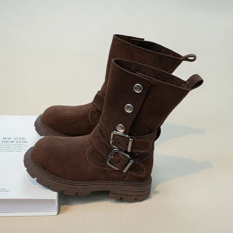 2026 New Children's Autumn Boots Classic Trend Girls Causal Ankle Boots Retro Fashion Kids Simple Leather Short Boots Round-toe