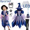 Halloween Party Costumes Witch Dress for Girls Kids Cosplay Carnival Witch Costume Pumpkin Dress Up With Bag Hat Wand Clothing
