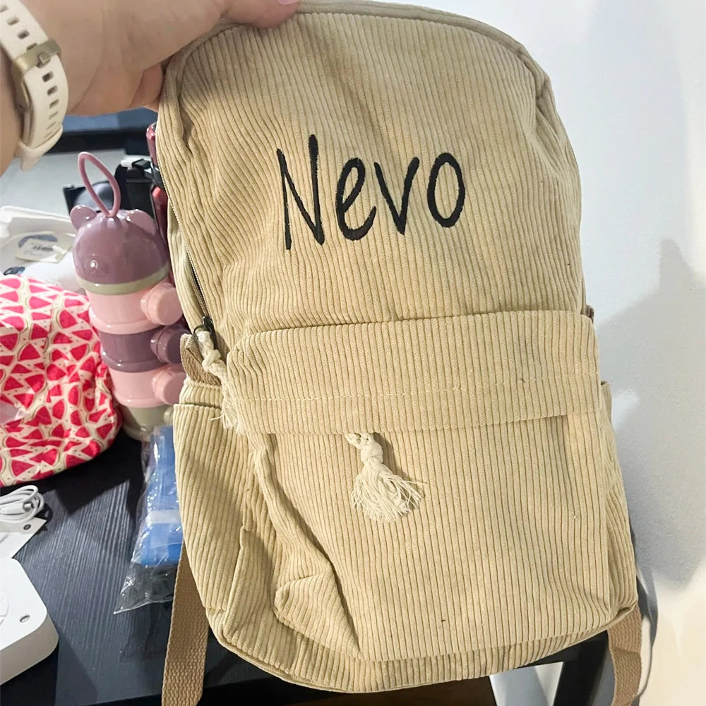 Large Capacity Corduroy Schoolbag Custom Name Solid Color Campus Bag Personalized Travel Simple Corduroy Backpack Unique Gifts