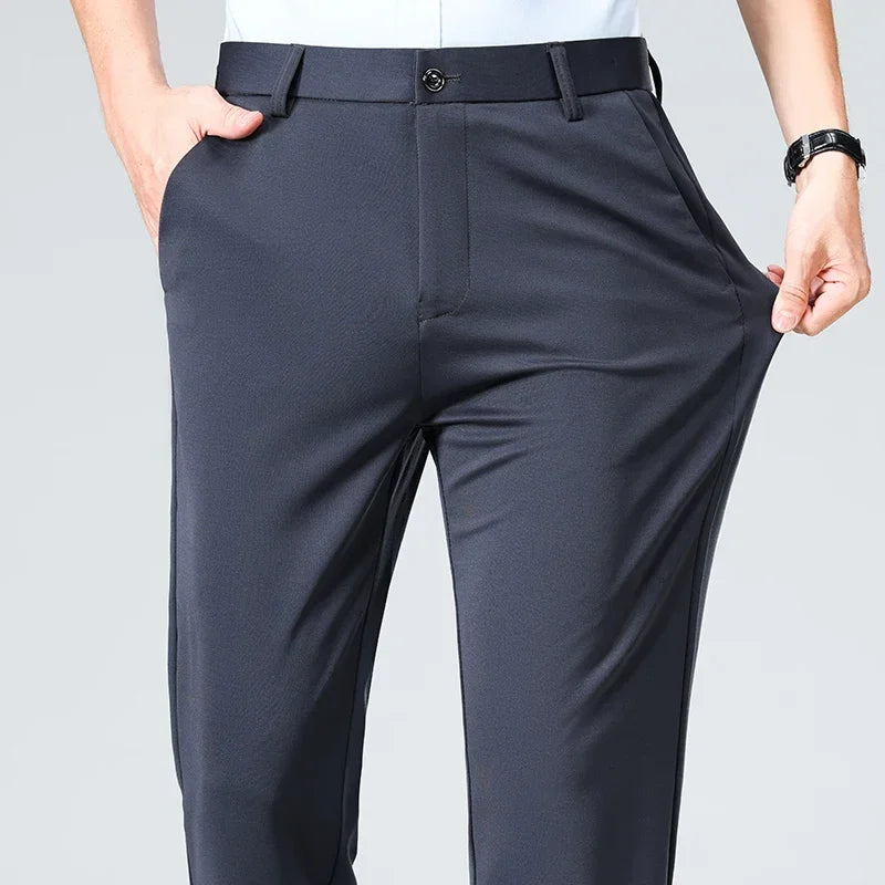 Men Suit Pants Light Thin Elastic Slim Fit Dress Pants Business Solid Casual Straight Leg Trouser Men Clothing Oversize 29-42