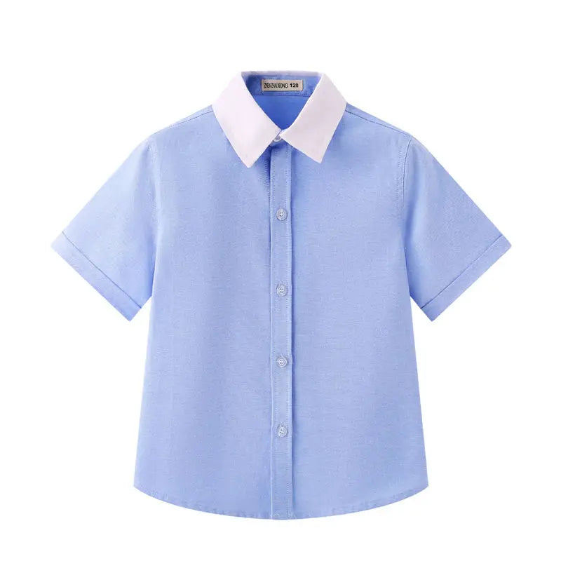 School Boys Shirts Short Sleeve Blouses For Boys Children Clothing Cotton Turn-Down Collar Kids Tops 5 7 9 11 13 15 Years Old