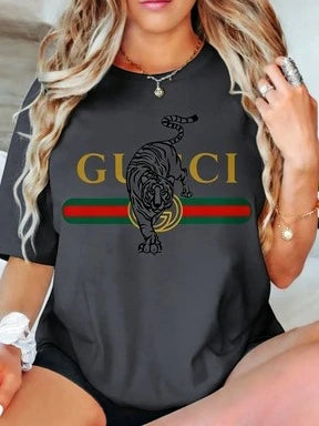 2026 New Letter Printing Short-sleeved Women T-shirt Trendy Temperament Casual Versatile Short-sleeved Clothing Heavy