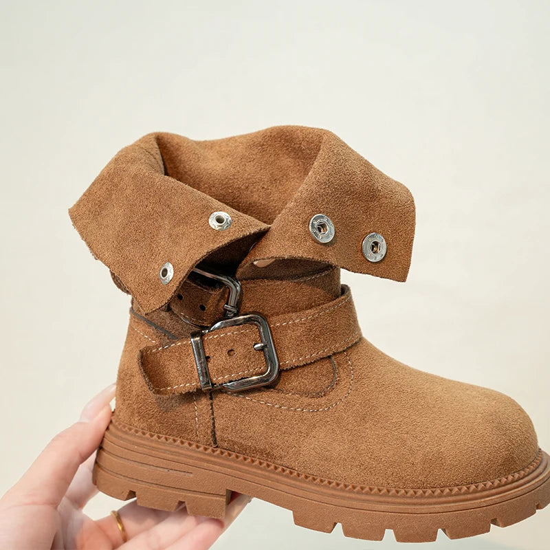 2026 New Children's Autumn Boots Classic Trend Girls Causal Ankle Boots Retro Fashion Kids Simple Leather Short Boots Round-toe