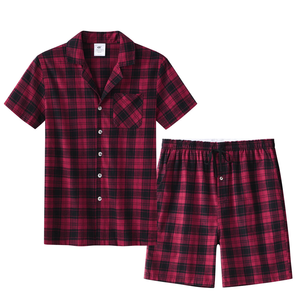 Men Summer Short Pajama Set, 2Pcs 100% Cotton Breathable Crop Pajama Short Sets Bottoms & Tops Cozy Suit for Home Outdoor
