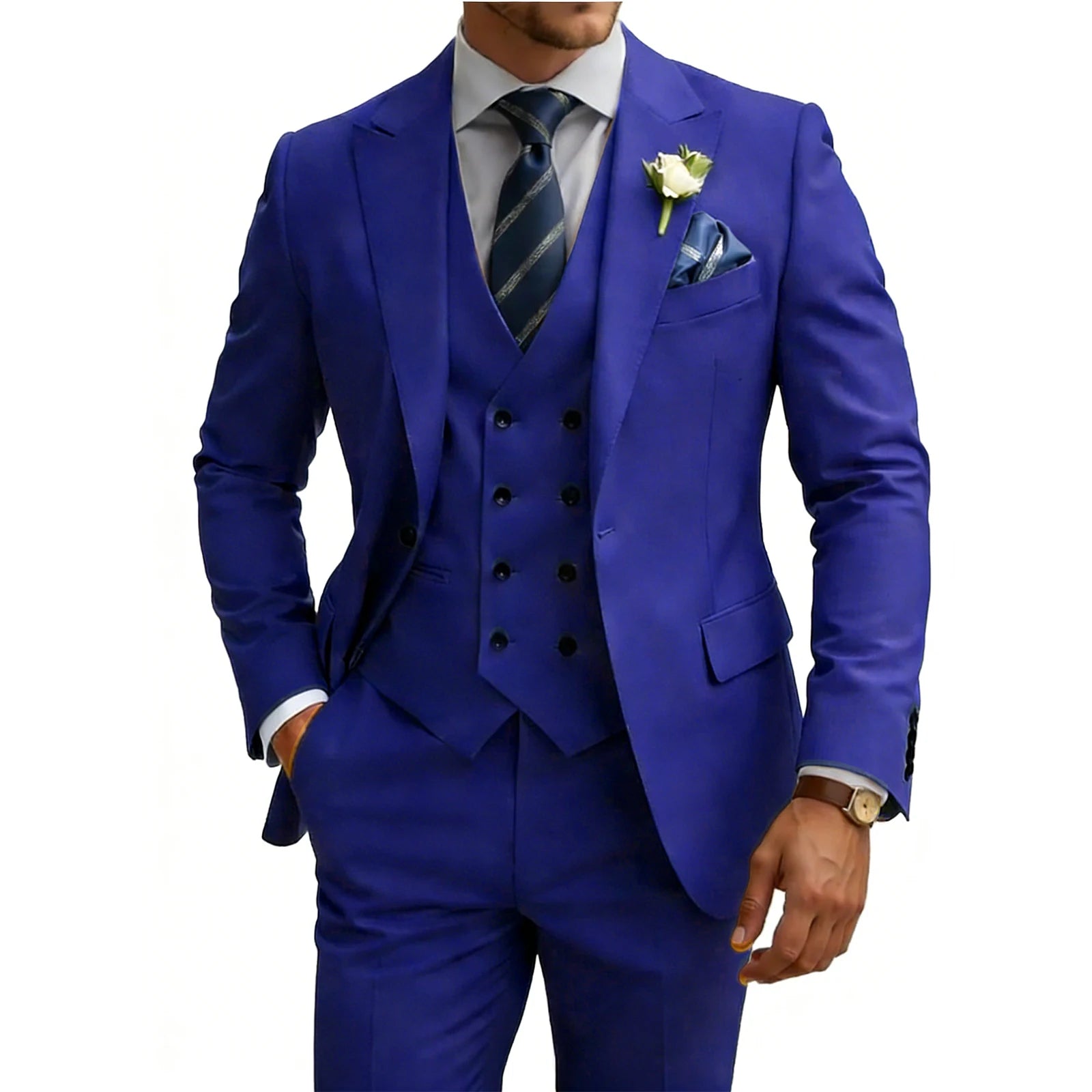 Mens 3 Piece Slim Fit For Men Double Breasted Suit Wedding Prom Suits Formal Business Dinner Tuxedo
