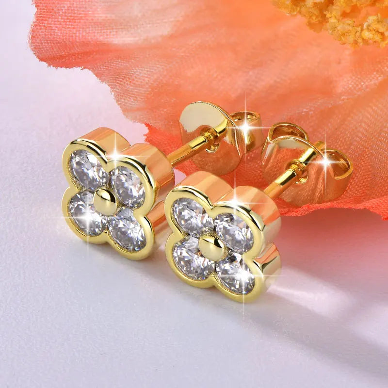 Lnkry 14K Gold Filled Four Leaf Flower Stud Earrings Dazzling Certified 3mm Moissanite Earring for Women 2026 Trend Jewelry Gift