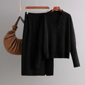 Autumn Winter Fashion Women's Casual Trendy Solid Color Elegant Loose Knitted 2 Piece Sets Turn-down Collar Tops Skirts Clothes