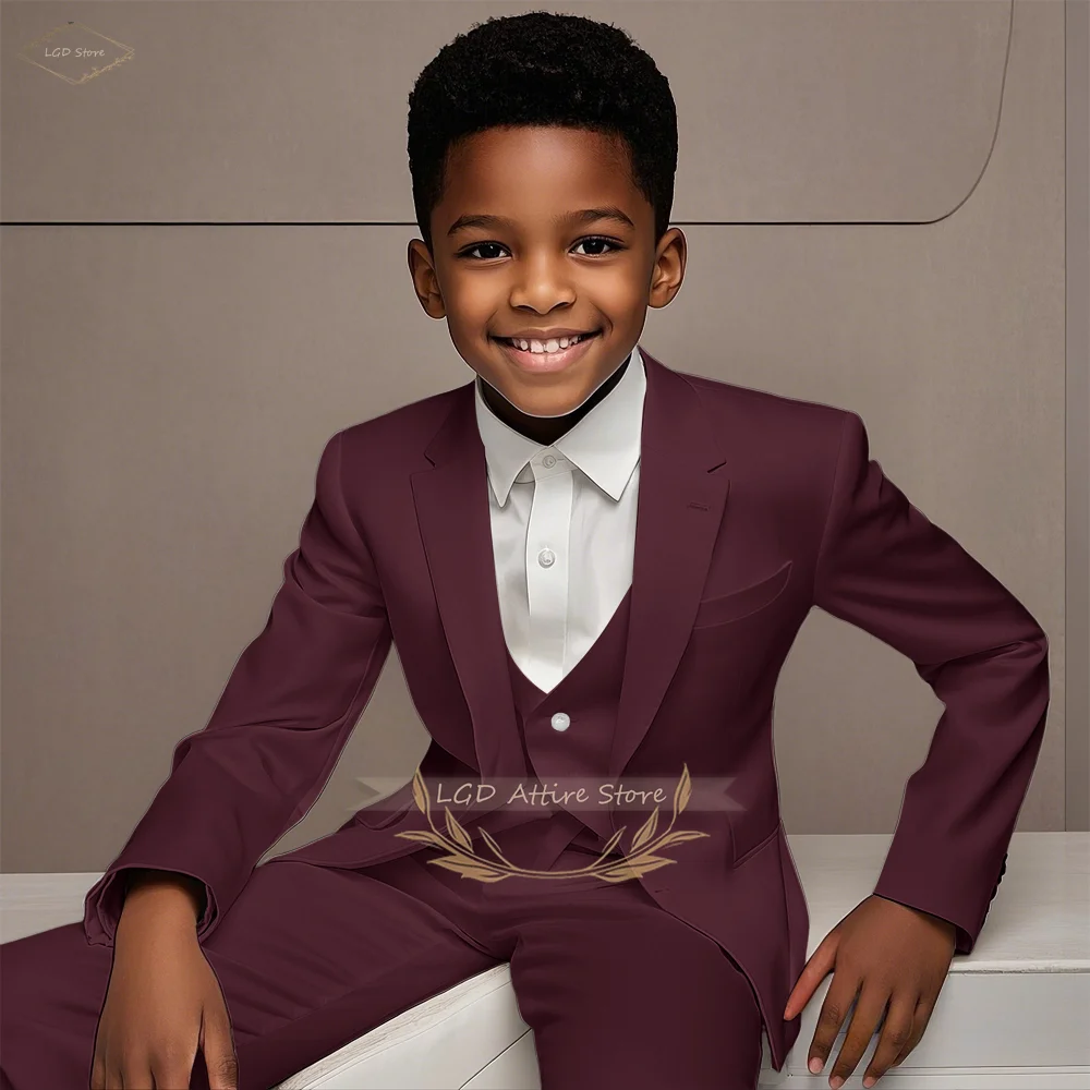 3-Piece Boys Formal Suit Set Blazer Vest Pants for Wedding Birthday Party Show Host Cocktail Ceremony School Performance Outfit