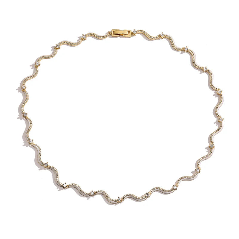 18K Gold Plated Fashion Enamel Chains Necklace Bracelet Jewelry Sets Brass Chain Wave Multicolor Women Wholesale Wedding Gifts