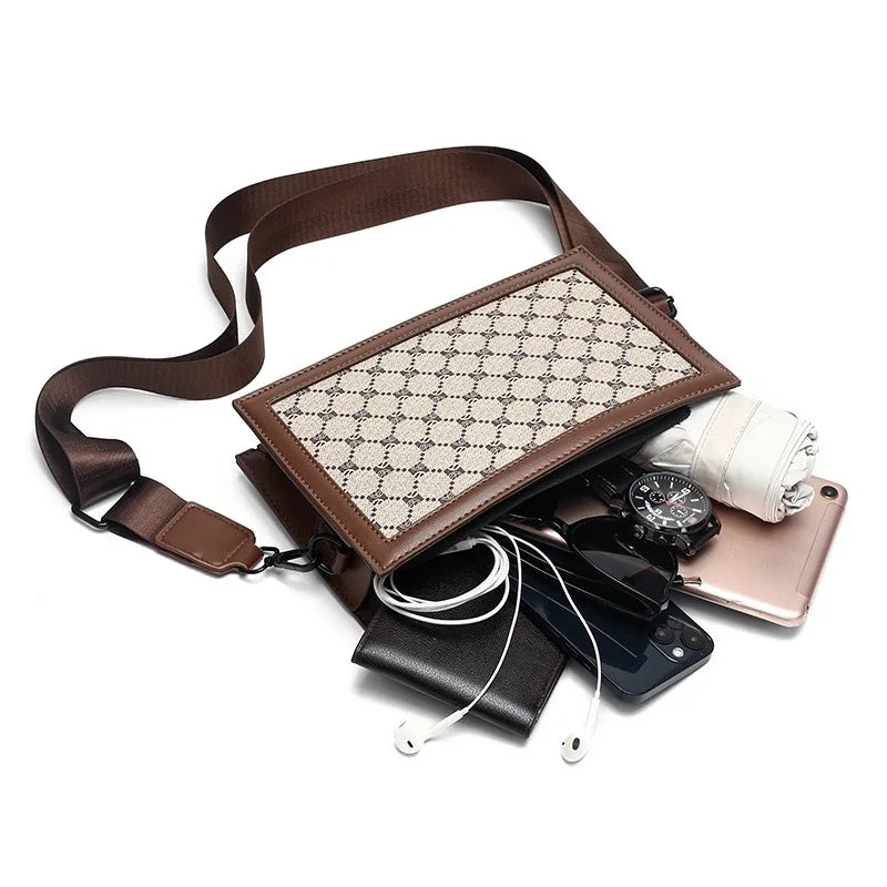 High-quality Men's Shoulder Bag Stylish Small Square Bag Minimalist Plaid Light Business Crossbody Bag Casual Street Sling Bag